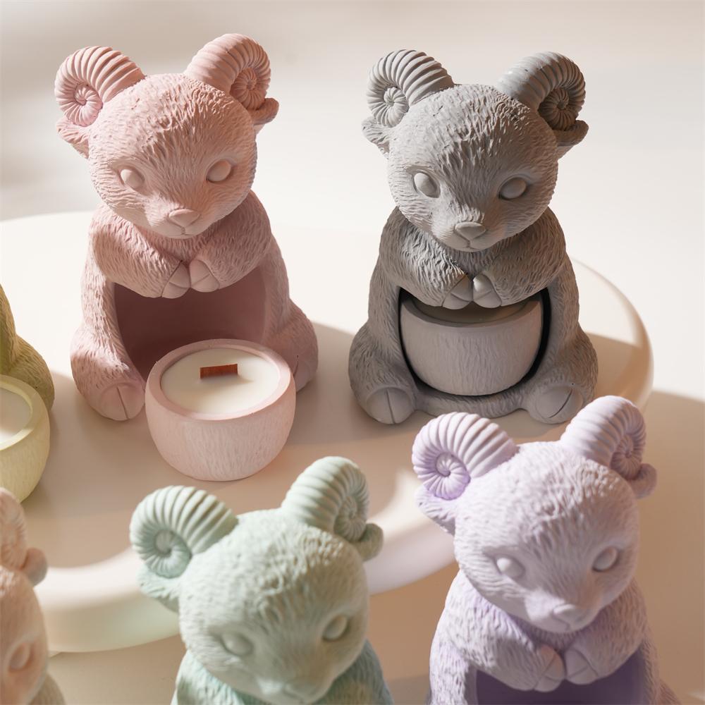 Sheep Shape Hollow Candle Holder Silicone Mold Concrete Plaster Candlestick Mold Epoxy Resin Lamb Candle Holder for Candle Jar
