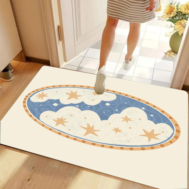 

Cute Starry Cat Navy Blue Non-slip Soft Washable Door Mat for Entryway Kids Room Bathroom Home Decoration 40cm x 60cm