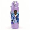 1PC Girl With Blue Butterfly Back Floral Art 750ml Color Plastic Sports Water Bottle Leakproof Flip Straw Lid Suitable for Sports Office Home Use