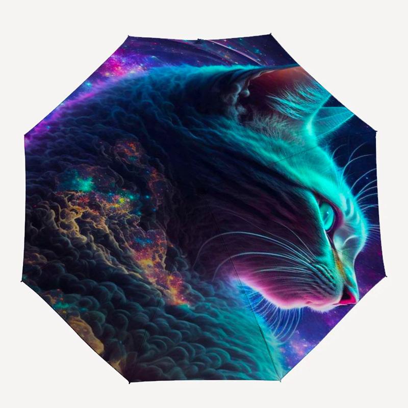 1pc Galaxy Cat Outdoor Umbrella - Automatic Opening/Closing, Portable 3-Fold Design with 8-Bone Iron Frame, Perfect Gift for Fans and Travelers.L023