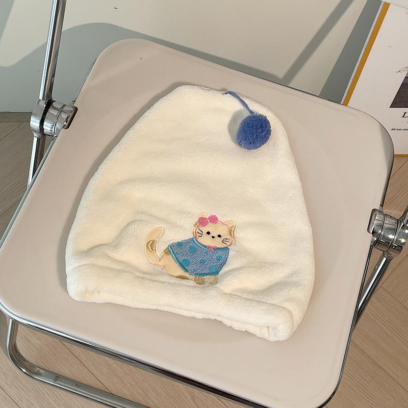Embroidered Apple Dog Coral Fleece Dry Hair Cap Soft Absorbent Bathing Headscarf Quick Dry Hair Towel