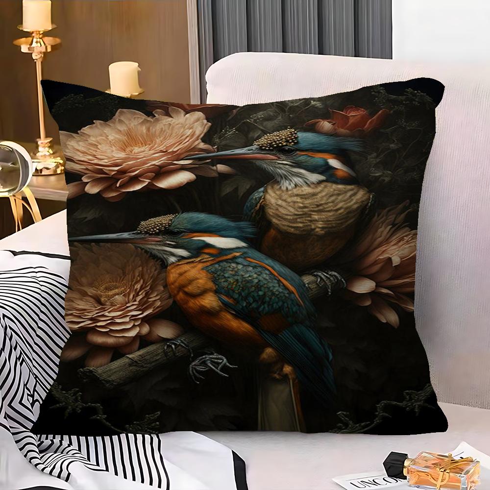 Vintage Vögel im Dschungel Blumen Leinwandmalerei Kissenbezug Kissenbezug Polsterung Sofa Überwurfkissen Heimdekor Kissenbezug