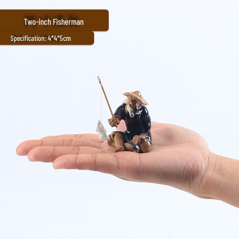 Jiang Taigong Fishing Ceramic Bonsai Rockery Ornament For Aquariums