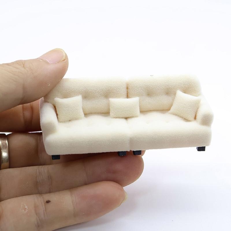 Handmade Mini Couch Dollhouses Single Sofa Set Flocking Loveseat Seater For Realistic Bedroom Scenes