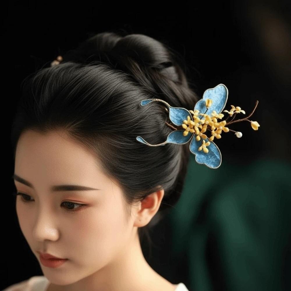 Beautiful Hanfu Butterfly Hair Fork Beads Exquisite Fairy Side Clips  Betrothal