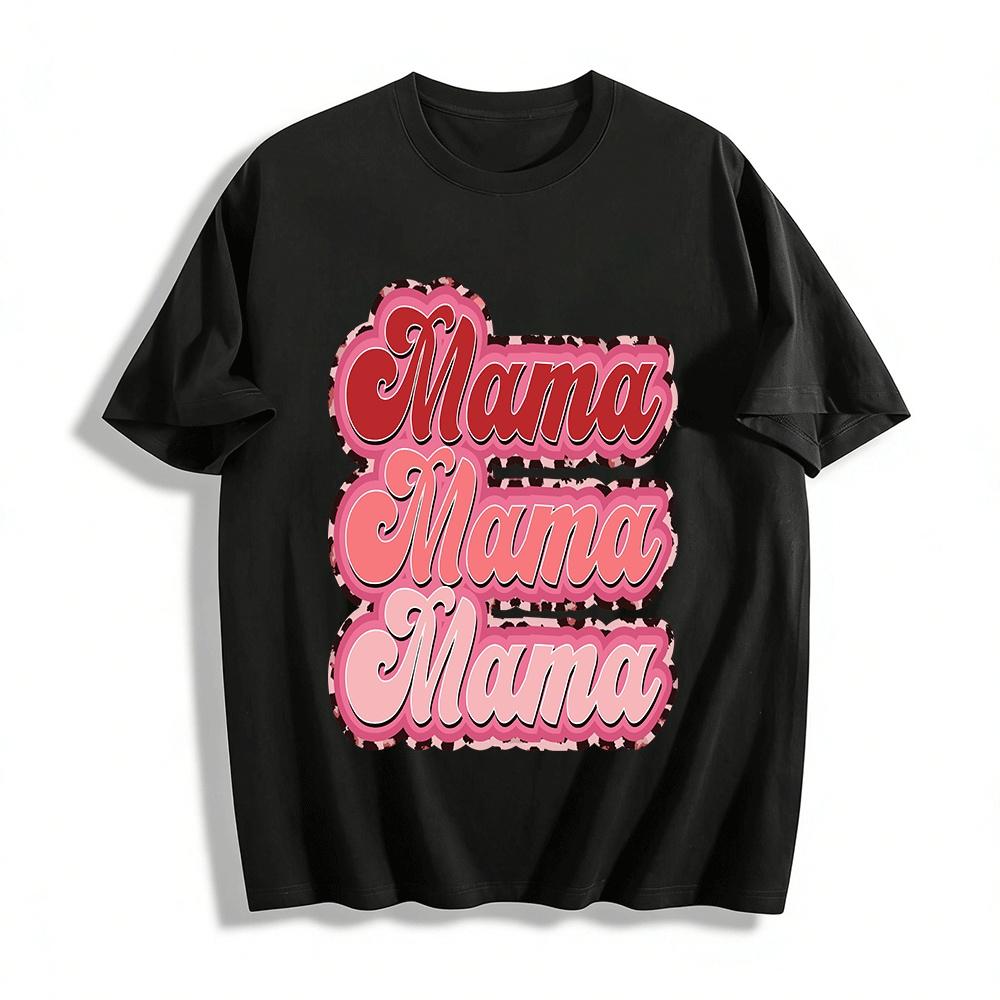 Vintage Leopard Print Mama Letter Casual Top Retro Mom Style Loose Tee Pure cotton T-shirt XXS