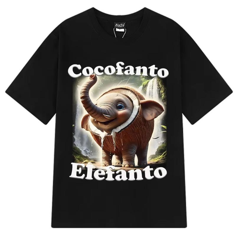 2025 Cocofanto Fun Elephant Italian Brainrot Meme Pattern T-shirt Men's and Women's Summer Cotton Short Sleeved T-shirt
