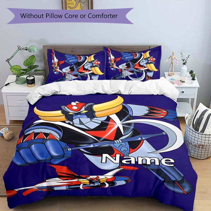 3pcs UFO Robot Grendizer2 Cover Set - Personalized Name, HD Printed Bedding with 1 Cover and 2 Pillowcases - Perfect for Home Decor, Easy Care