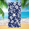 Navy Blue Coral Starfish Seashell Beach Towel Nautical Coastal Print Quick Dry Towel for Beach Pool Summer Vacation Gym