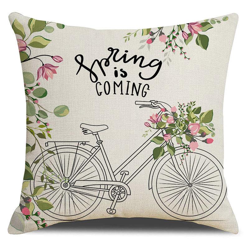 Seasons Throw Pillow Cover Spring Linen Flowers Truck Cushion Office Throw Pillow Cushion Throw Pillow Cushion
