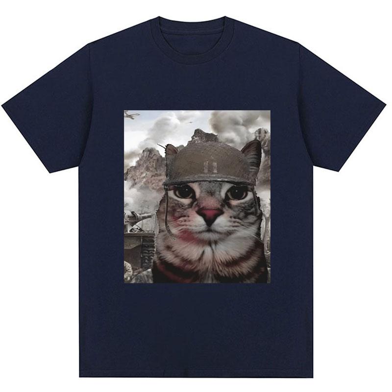Thousand Yard Stare Cat Funny Meme T-shirt Humor Style Vintage High Quality T Shirt Men Women Oversized Casual Cotton Streetwear