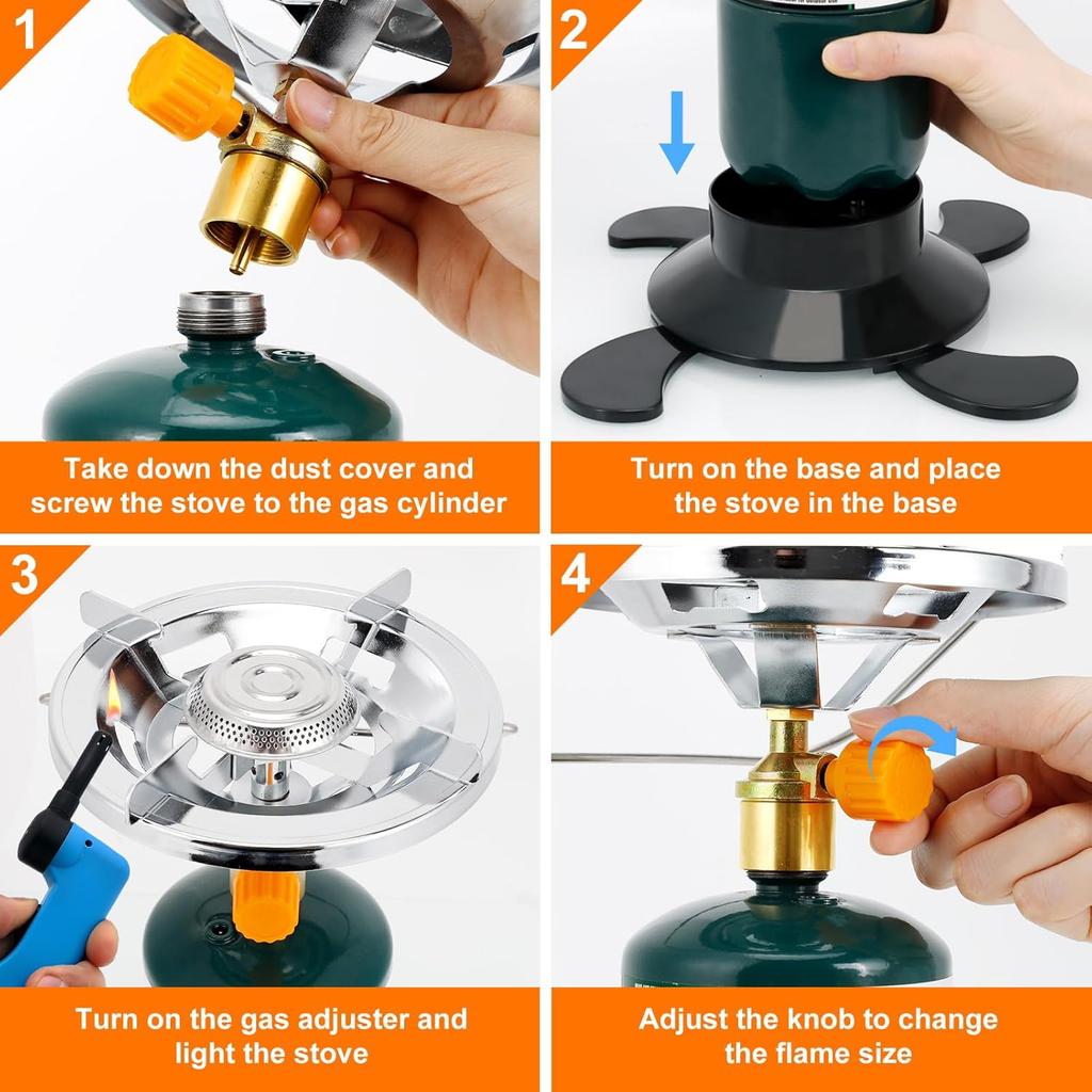 Portable Propane Camping Stove, Single Burner with Adjustable Flame & Foldable Base – Compact Backpacking Cooker for Hiking and
