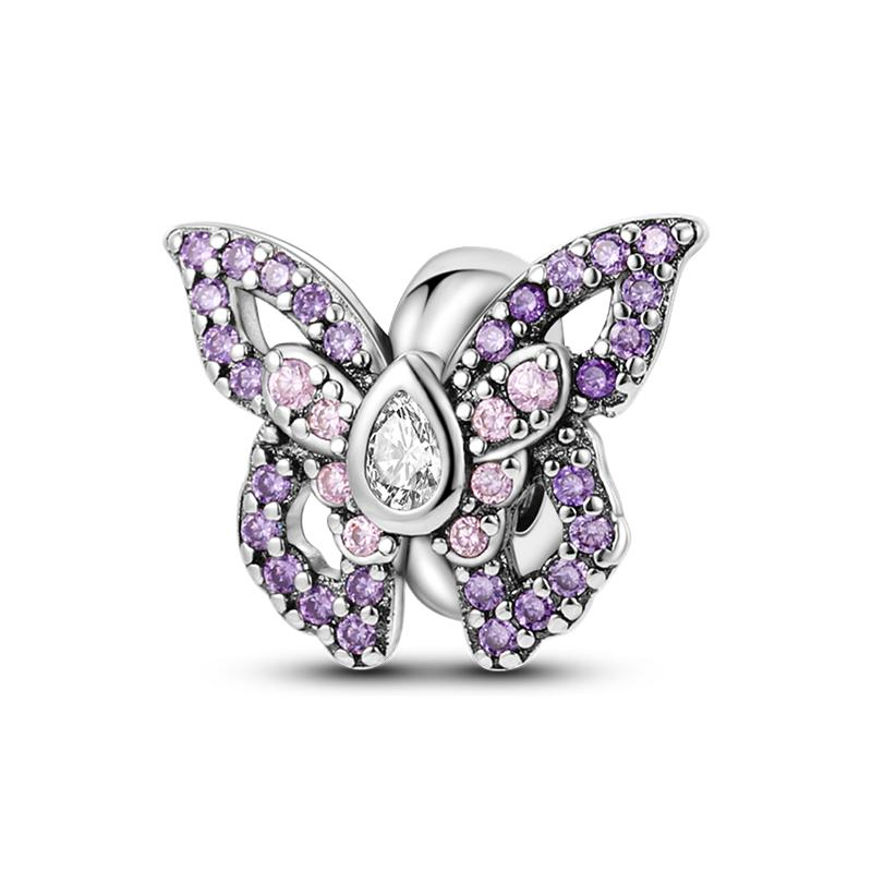 100% 925 Silver Rainbow Zircon Colorful Butterfly Dragon Shaped Silicone Stopper Charms Beads Fit DIY Bracelets Jewelry