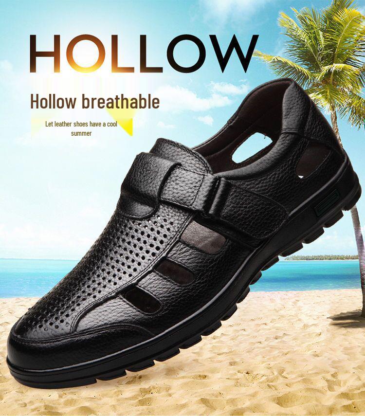 Sandalias de Conducción de Cuero de Suela Blanda para Hombre - Business Casual, Diseño Hueco para Mediana Edad y Ancianos