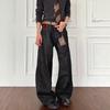 American Retro Washed Original Cow Bright Line Slightly Pulled Jeans Men's and Women's Loose Wide-leg Straight Trousers