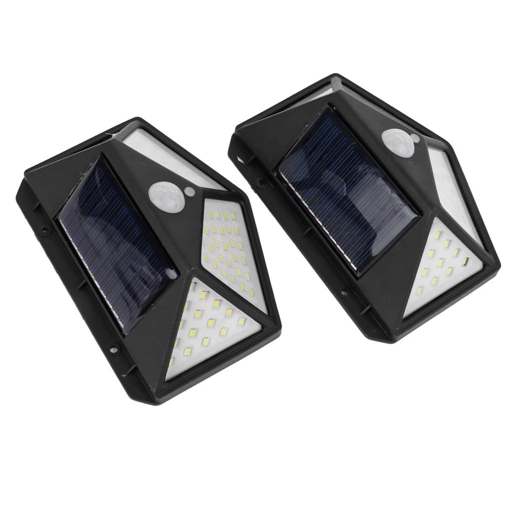 2 Pcs Solar Motion Sensor Light 4 Sided 100 LEDs High Brightness Waterproof Outdoor Solar Wall Lamp