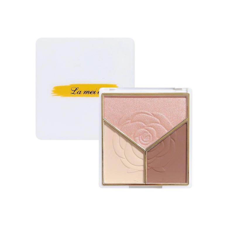 3-in-1 Highlight and Contour Palette - Brightening Nose Shadow, Cheek Shade, and Blush - Matte and Pearl Finishes
