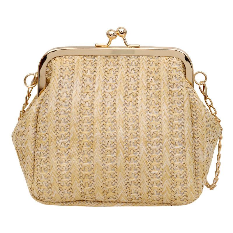 Charming White And Khaki 2024 Plaid Weave Handbag Soft Casual Crossbody Purse