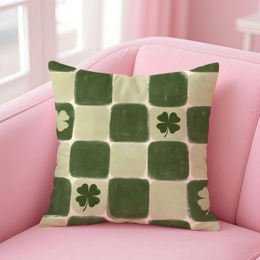 Lucky Four Leaf Clover Fresh Green Cushion Cover Pillowcase Short Plush Invisible zipper Room Sofa Cushion Cover