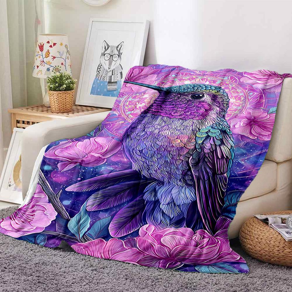 1pc Hummingbird Flowers Blanket, Lightweight Flannel Throw Blanket for Sofa, Bed, Travel, Camping, Living Room, Office, Couch, Chair, and Bed