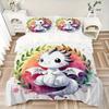 3pcs Adorable White Dragon Cartoon Printed Quilt Set - Includes 1 Quilt Cover and