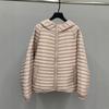 Autumn and Winter Fashion Loose Strip Quilting Line Ribs Strip Light White Duck Down Jacket Women's Hooded Style Tide