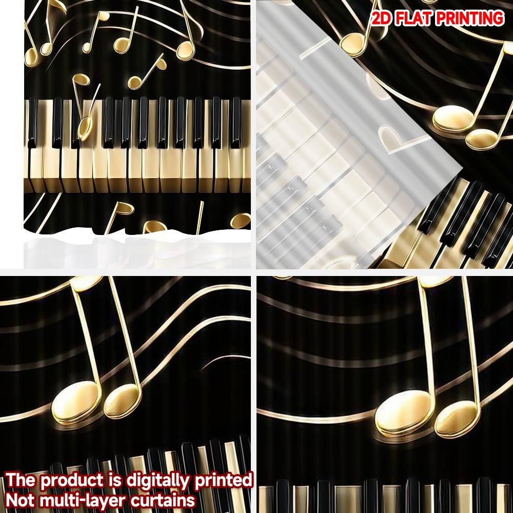 2D flat printing 2pcs Curtain Golden Musical Harmony Digital Printed Polyester Drapes Seasonal Party & Holiday Decor for Holiday