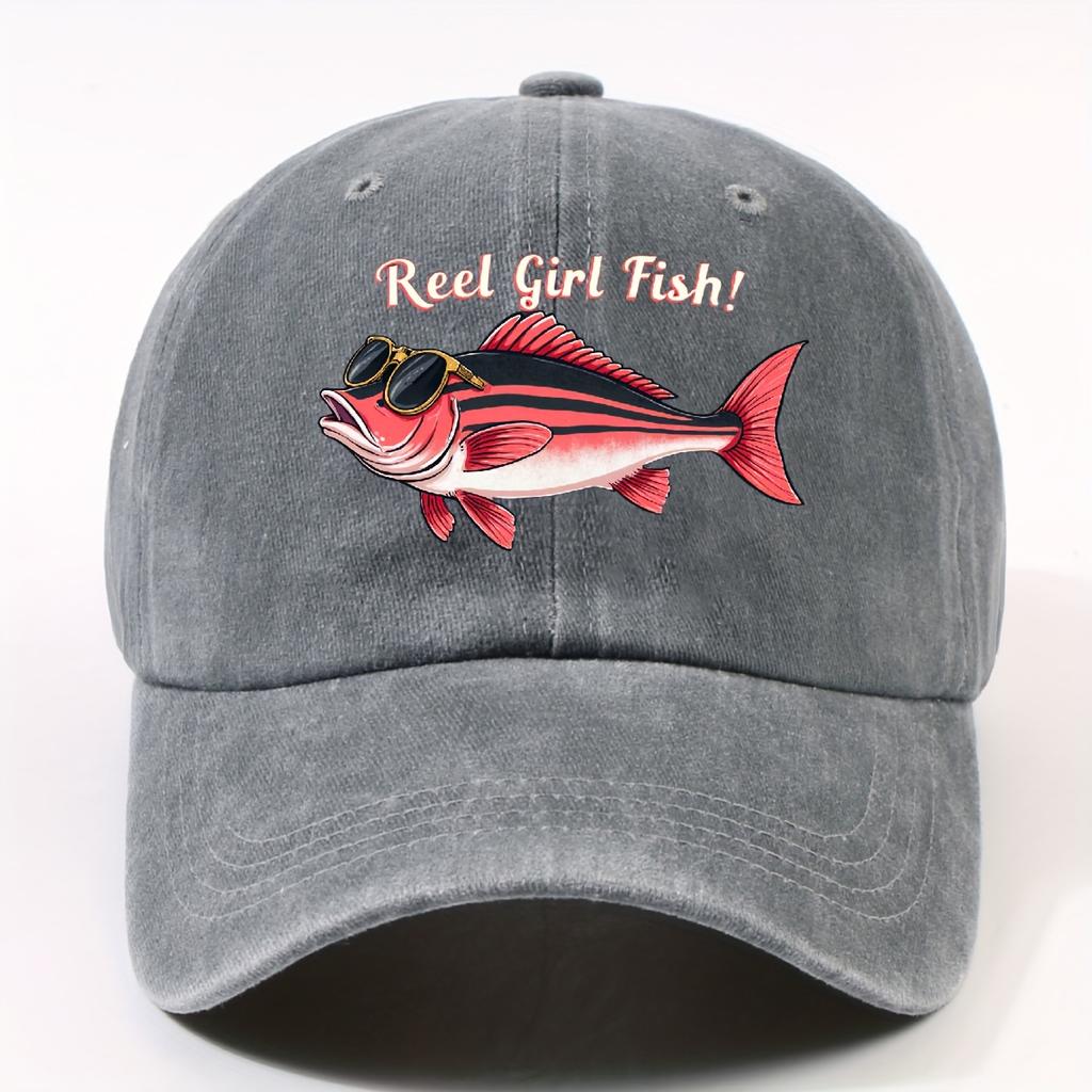 Reel Girl Fish Sunglass Bass Baseball Cap Washed Denim Outdoor Casual Adjustable Adult