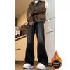 Men's Winter Fleece-Lined Washed Micro Flare Jeans - Thick, Straight Leg, Non-Clingy, Long Fit