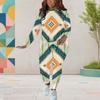 Women Plus Size Round Neck Long Sleeve Printed Fitted Pants Two Piece Set