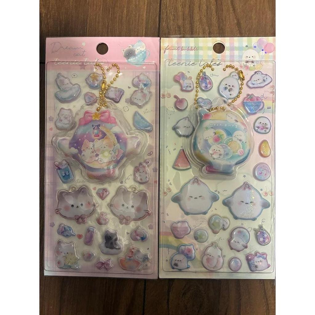 Puffy sticker, Pukupuku sticker, Marshmallow sticker, Long-tailed moth, Cat sticker