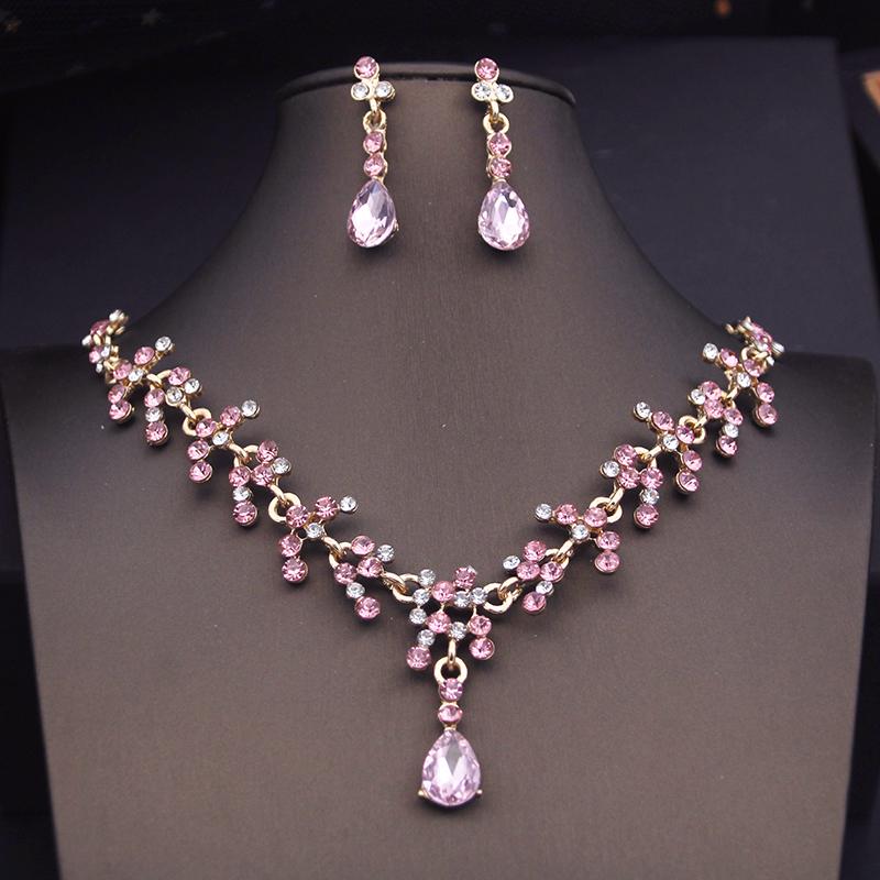 Princess Crown Bridal Jewelry Sets for Girls Blue Tiaras Choker Necklace Sets Bride Wedding Dress Prom Jewelry Accessories