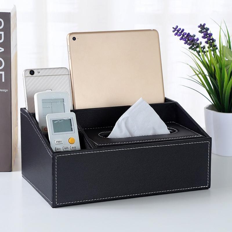 Creative Home Supplies Multifunctional Tissue Box Desktop Remote Control Storage Leather Drawer Box