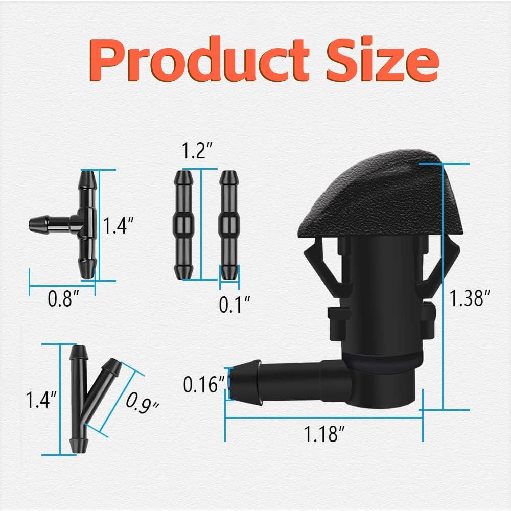 Windshield Washer Nozzles Kit, Direct Fit Replacement for Honda Pilot 2009-2012 2014 2015, Front Wiper Spray Jet with Fluid Hose & Connectors,