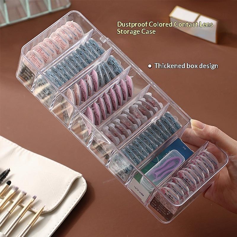 Acrylic Contact Lens Organizer with 7 Separate Compartments Dustproof Lid for Safe Storage Carry