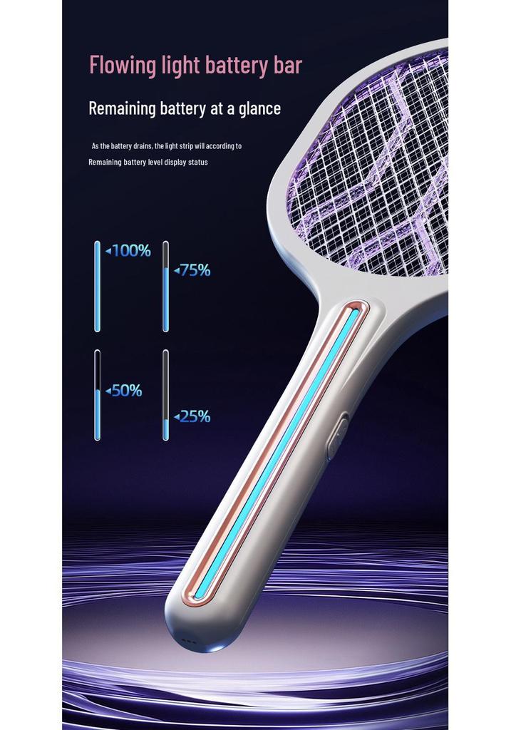 Rechargeable Electric Mosquito Swatter & Lamp with Wall-Mounted Charger and Automatic Luring Repellent.