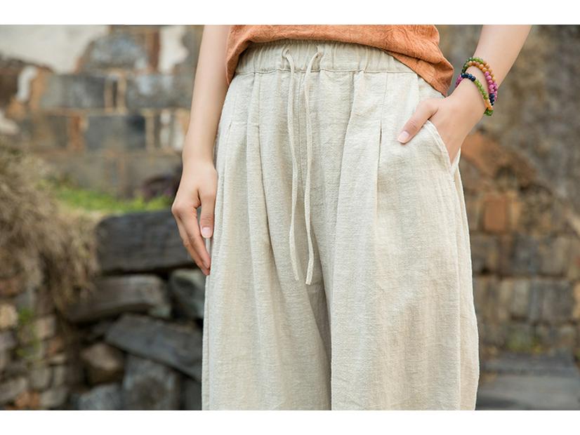 2025 Women's Summer Cotton Linen Ramie Sand-Washed Drawstring Lantern Pants - Distressed & Versatile