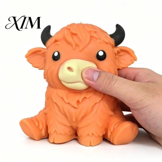 Stress Relieving Gadget Highland Cow Relief Toy, Squeezable Cattle Sensory Soft Toys Ball Fidget Toy for Office Home and Classroom Adults Kids Balls