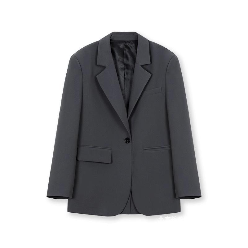 Women's Grey Suit Jacket - 2025 Spring Collection, Casual Petite Socialite Style