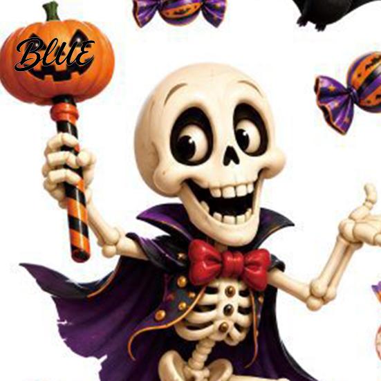 Non-adhesive Halloween Stickers 2 Sheets Window Clings Cartoon Skeleton Static Stickers Funny PVC Electrostatic Ghosts Bats Pumpkins for Glass Doors