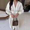 Spot Foreign Trade Summer Collar Lace Long Sleeve Lantern Sleeve Hollow Button Fashion Casual Women's Long Dress