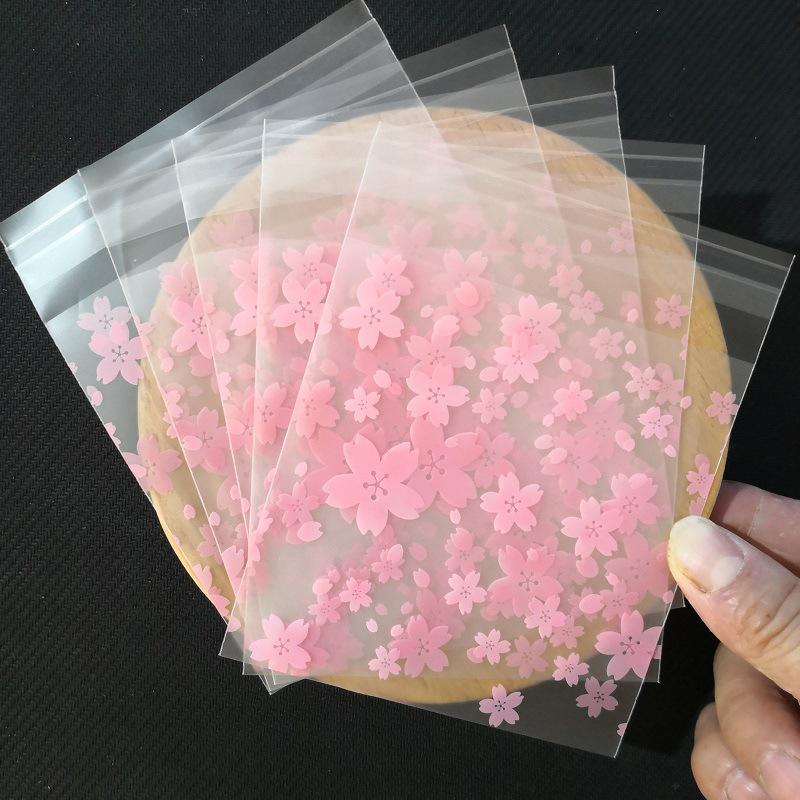100Pcs Plastic Transparent Gift Bag Sakura Candy Cookie Packaging Bag With Diy Self Adhesive Bag Wedding Decoration Party Bags