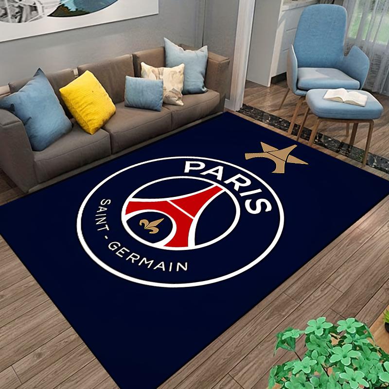 Carpet Paris Saint-Germain PSG Eiffel Tower Crest Navy Gold Star Edition Area Rug for Living Room Bedroom Office Sports Decor Gift for him