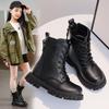 Winter 2025 Girls' Ankle Martin Boots with Velvet, Leather Princess Style for Little and Big Kids