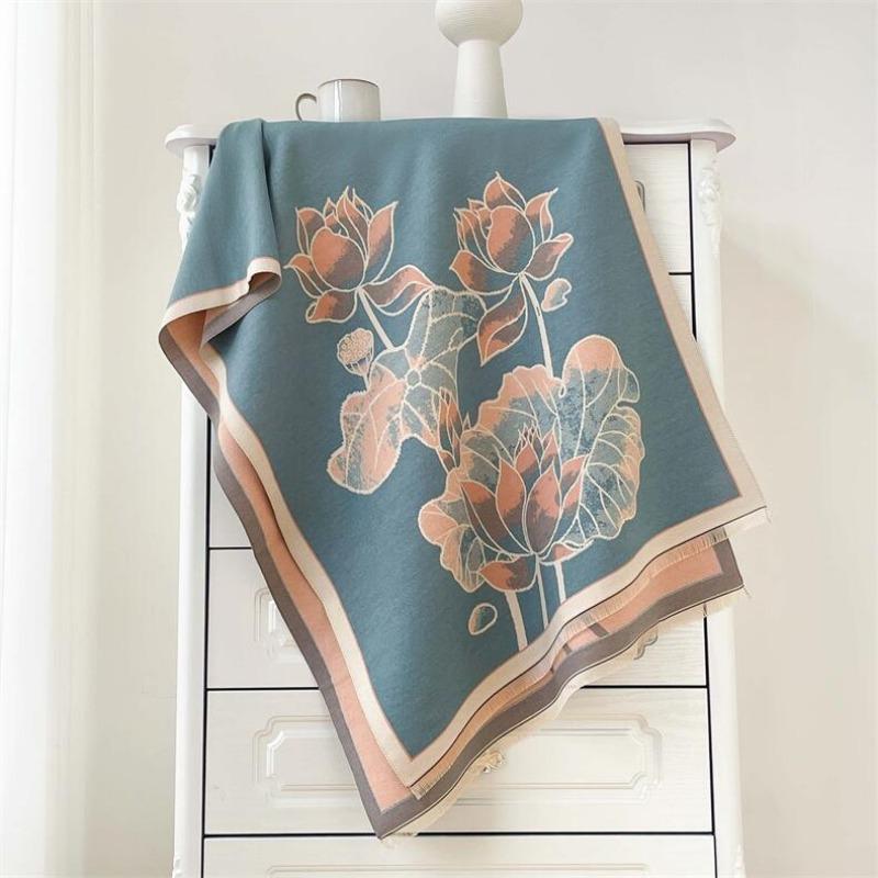 Winter New Lotus Scarf Women's Double-sided Jacquard Shawl Warm and Thickened Outer Cover Photo Wear Scarf