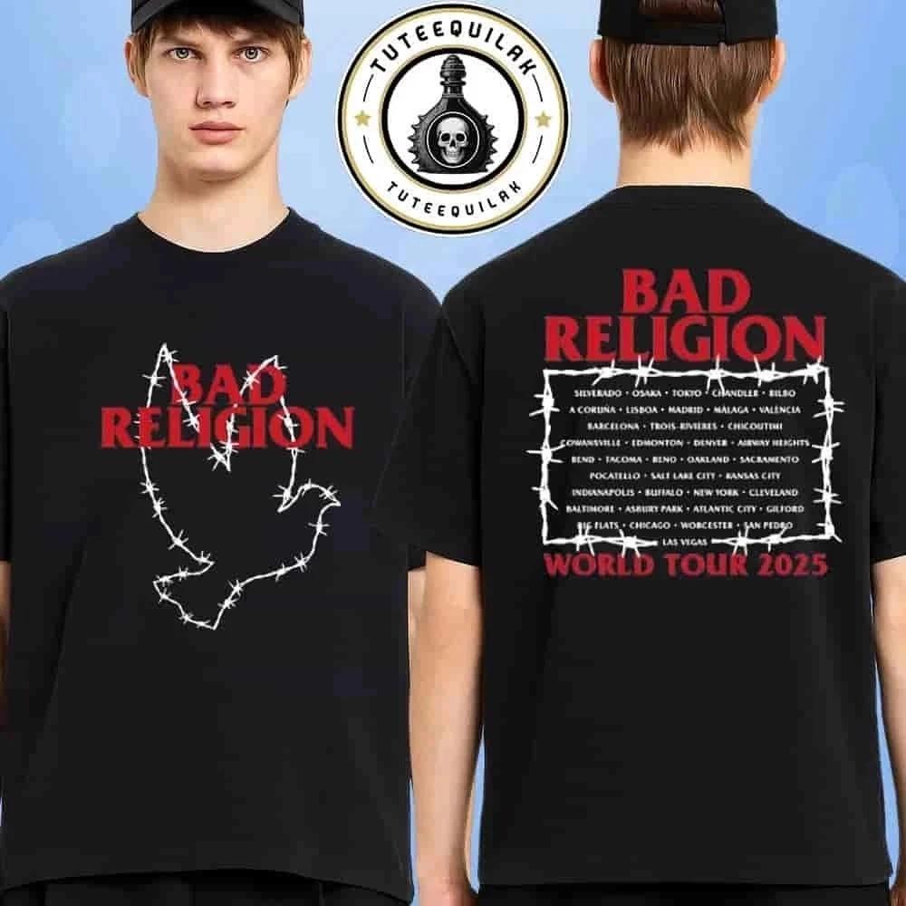 Bad Religion Мировой тур 2025 Эксклюзивная футболка с колючим голубем Мерч Двусторонняя Унисекс Футболка L