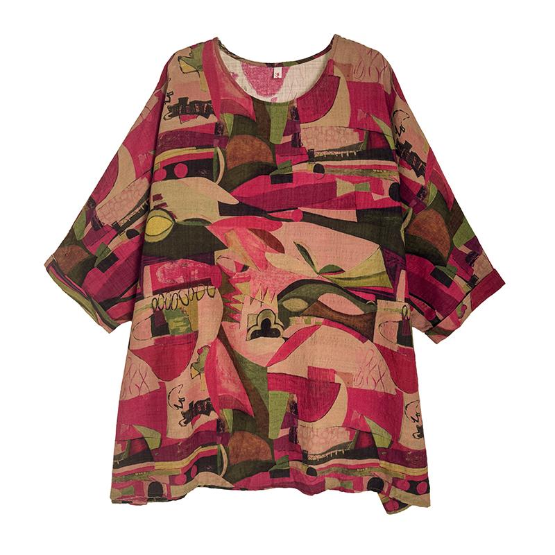 DIMANAF Plus Size New T-Shirt Women Shirts Flower Print Loose Casual O-Neck Lady Tops Tees Oversize Summer 2026