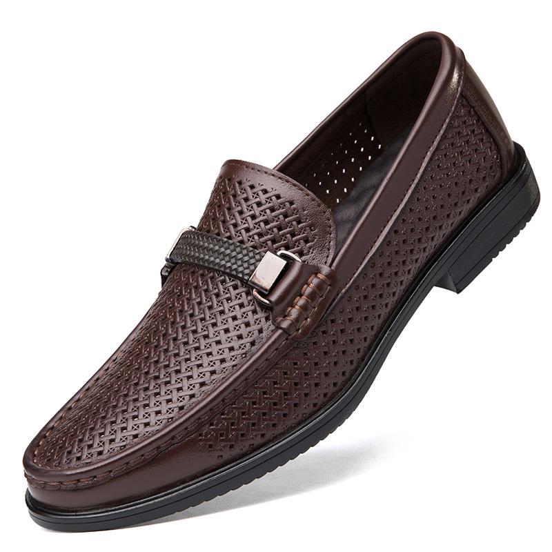 Men s Autumn Leather Slip-On Loafers - Business Casual Low-Top Cowhide Driving Shoes 38