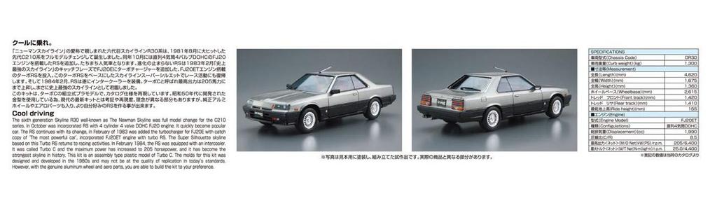Aoshima Bunka Kyozai The Model Car Series 59 Nissan DR30 Skyline HT2000 Turbo Intercooler 1984 Plastic Model Kit Co., Ltd. (AOSHIMA) 1/24 No. RS-X
