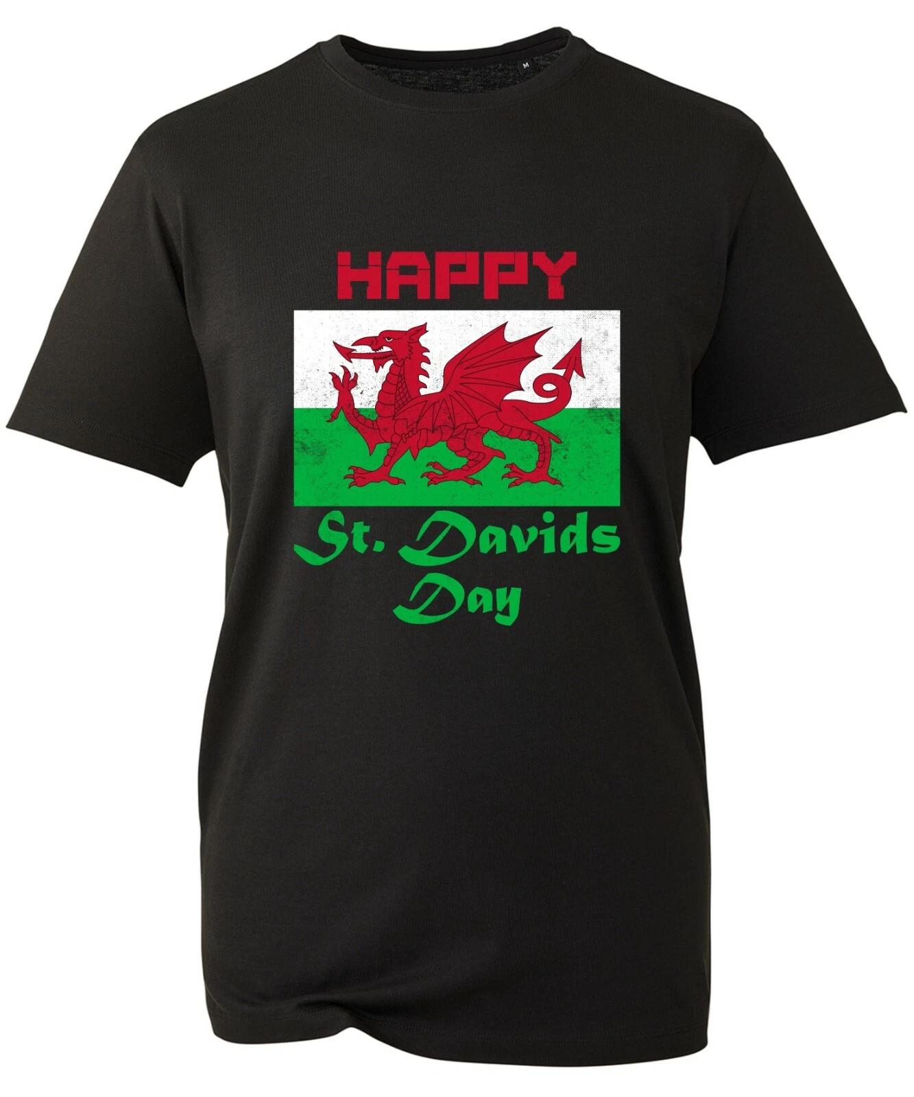 Happy St. David s Day T-Shirt, Dewi Hapus Welsh Dragon Event Party Unisex Top L